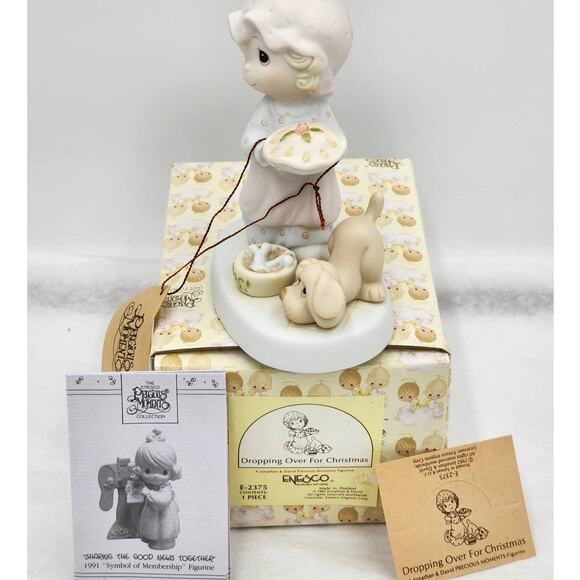 Precious Moments Figurine Dropping Over For Christmas Pie Dog E-2375 Box Tags - Picture 6 of 9